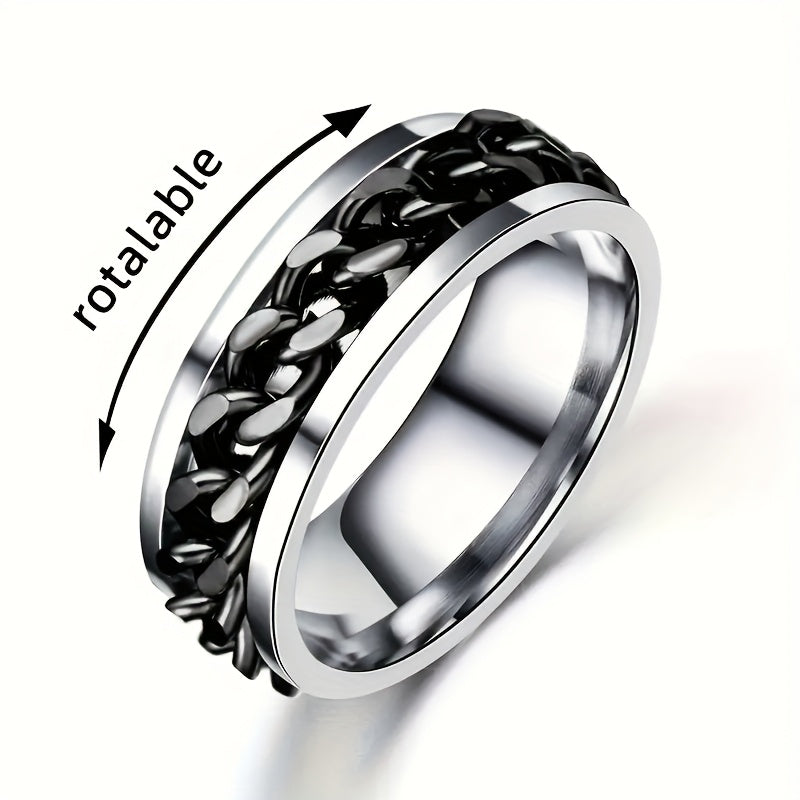 4 Cool Men's Rotating Chain Links, Casual, Stress Relieving, Lucky Stainless Steel Rings, Exquisite Men's Accessories, Jewelry, Daily Wear, Banquets, Parties, Holidays, Birthdays, Weddings, Anniversaries, Gifts, Souvenirs