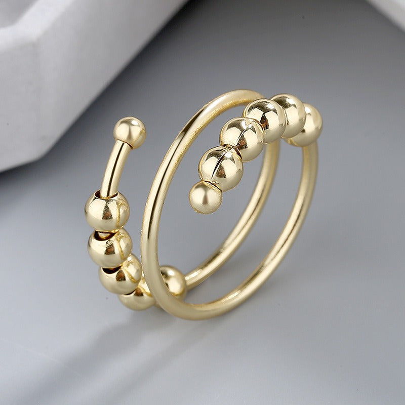 1pc Stainless Steel Embossed Ring with Rotating Bead for Relax/Anxiety, Adjustable Opening Size, Vintage Minimalist Style - Decompression Self-Relaxing Spinning Bead Jewelry - Unisex Ring, Creative Beaded Gift for Women