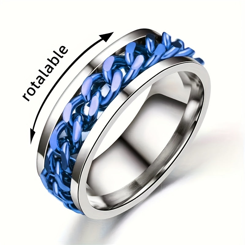 4 Cool Men's Rotating Chain Links, Casual, Stress Relieving, Lucky Stainless Steel Rings, Exquisite Men's Accessories, Jewelry, Daily Wear, Banquets, Parties, Holidays, Birthdays, Weddings, Anniversaries, Gifts, Souvenirs