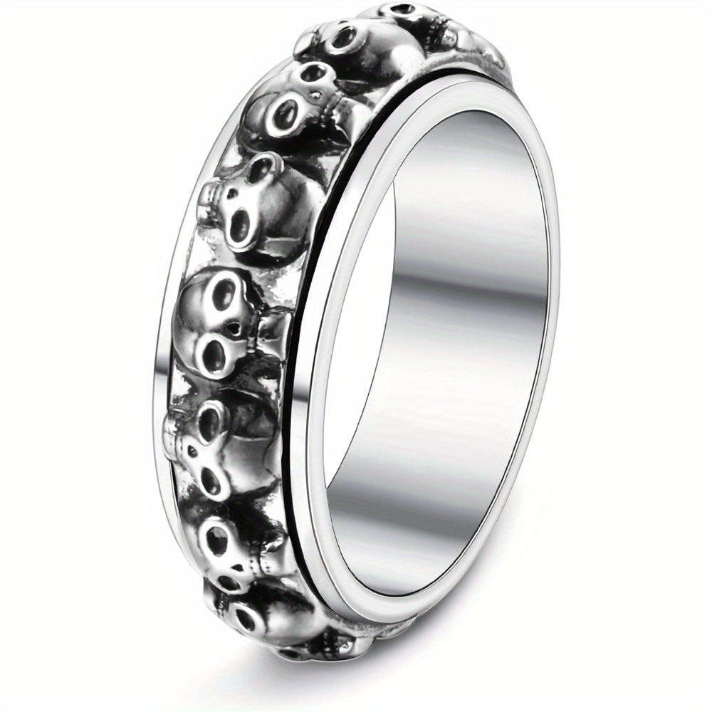 Gothic Skull Spinner Ring - Adjustable Band Vintage Punk Style Unisex Finger Jewelry with Synthetic Synthetic Zircon Accents, Mixed Colors, Durable & Stylish for Casual Attire, Edgy Accessory, Edgy Accessory, Durable Jewelry, for Teenager, For Teenager