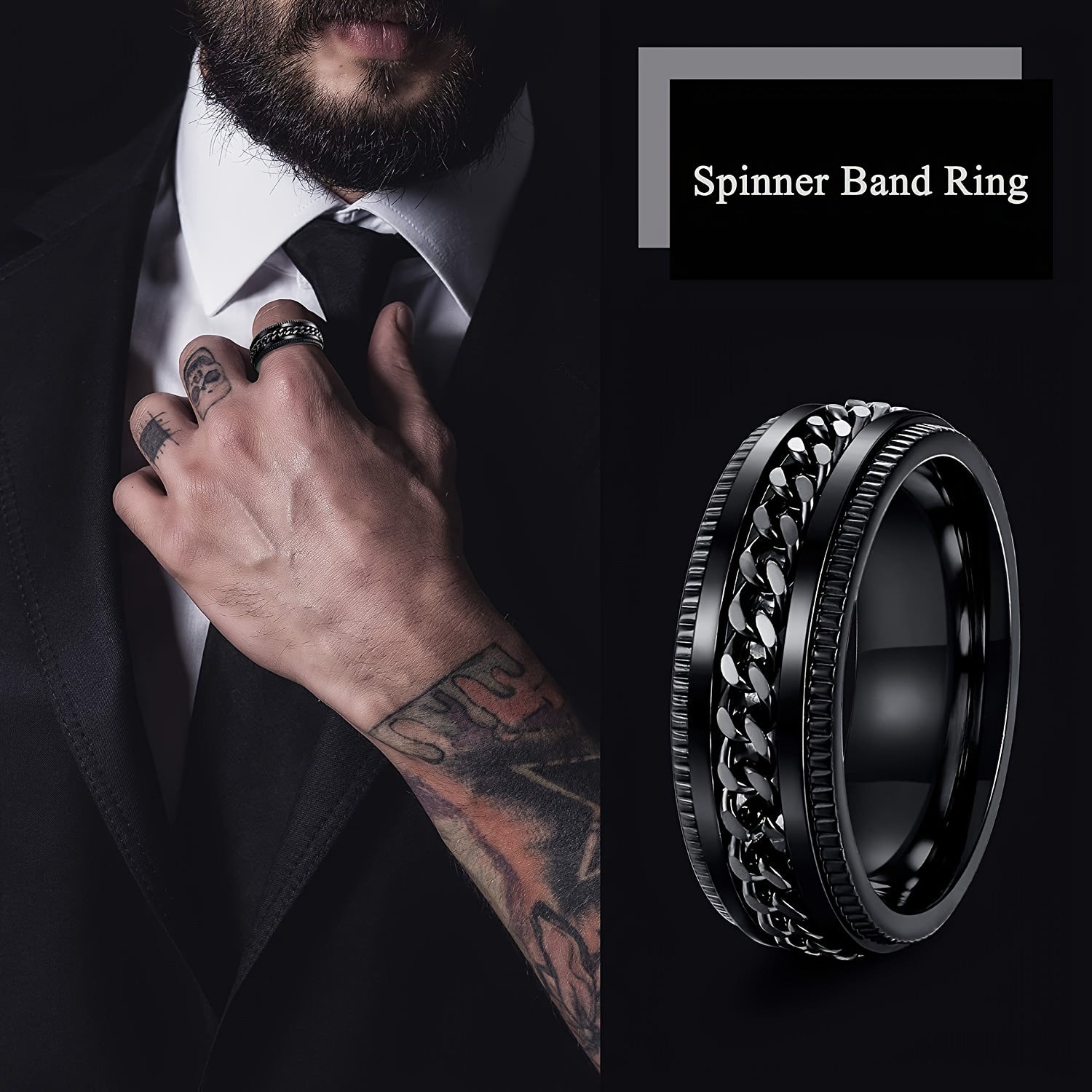 8pcs Men's and Women's 201 Stainless Steel Ring Set - Retro Style Rotating Wedding Ring, Gift for Boyfriend
