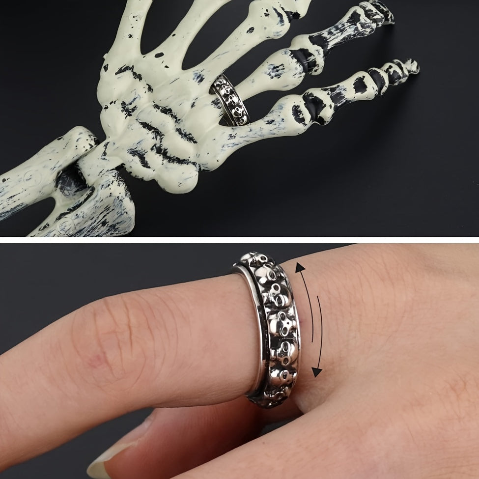 Gothic Skull Spinner Ring - Adjustable Band Vintage Punk Style Unisex Finger Jewelry with Synthetic Synthetic Zircon Accents, Mixed Colors, Durable & Stylish for Casual Attire, Edgy Accessory, Edgy Accessory, Durable Jewelry, for Teenager, For Teenager