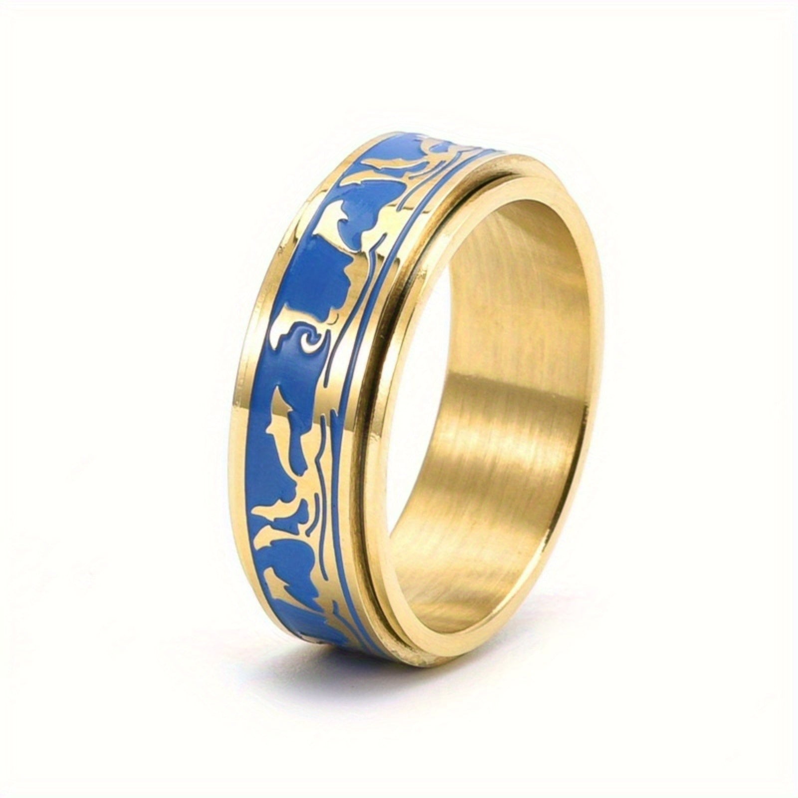 Men's Stainless Steel Rotatable Ring with Ocean Dolphin Design – Elegant Blue and Black, Ideal for Daily Wear or Parties, Dolphin Decor