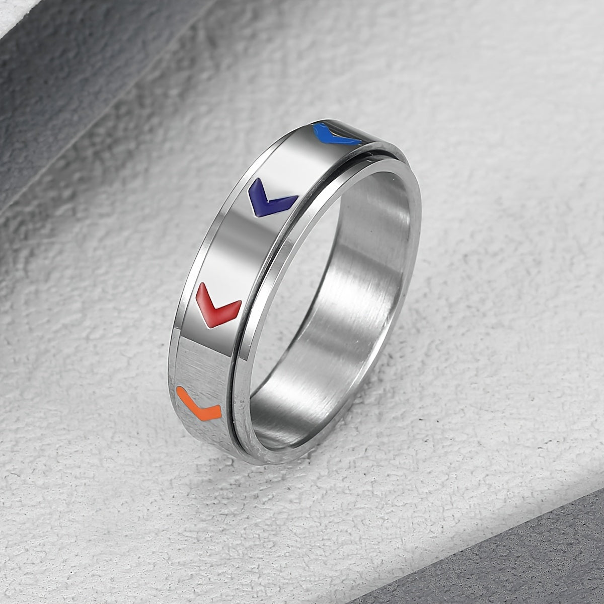 Single 304 Stainless Steel Rotating Relax Ring with Rainbow-Colored Arrows - Ergonomic Grip, Durable Minimalist Design for Casual Attire & Anxiety Relief