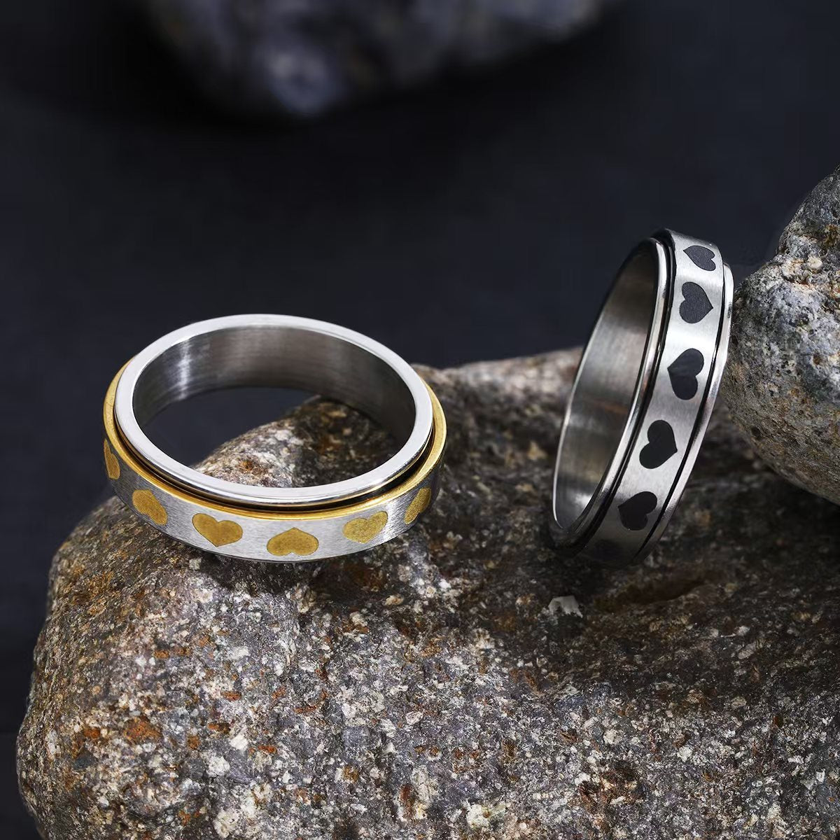 1pc Fidget Spinner Anxiety Rings for Women Men 6mm Romantic Heart Spinning Rotate Antistress Printing 304 304 Stainless Steel Ring Accessories Trendy Wedding Jewelry