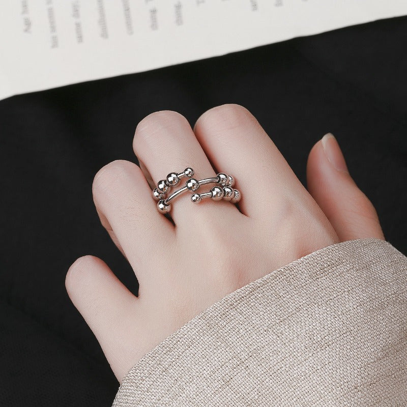 1pc Stainless Steel Embossed Ring with Rotating Bead for Relax/Anxiety, Adjustable Opening Size, Vintage Minimalist Style - Decompression Self-Relaxing Spinning Bead Jewelry - Unisex Ring, Creative Beaded Gift for Women