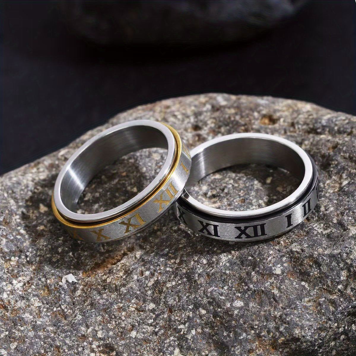 1pc Vintage Roman Numerals Ring - Stylish 6mm 304 Stainless Steel -Stress Fidget Spinner Knuckle Ring for Men & Women, Rotatable Wedding Jewelry