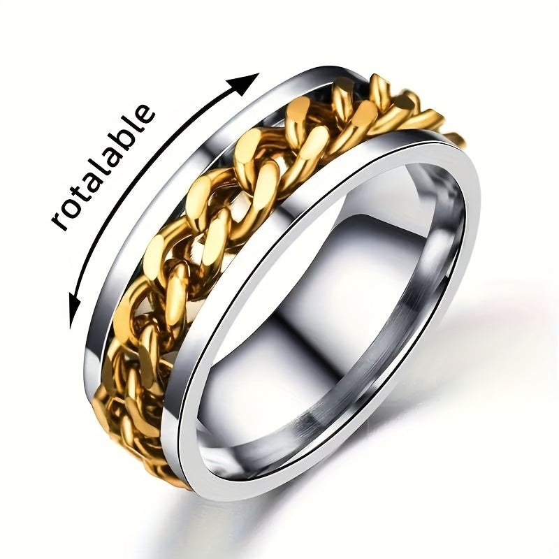 4 Cool Men's Rotating Chain Links, Casual, Stress Relieving, Lucky Stainless Steel Rings, Exquisite Men's Accessories, Jewelry, Daily Wear, Banquets, Parties, Holidays, Birthdays, Weddings, Anniversaries, Gifts, Souvenirs