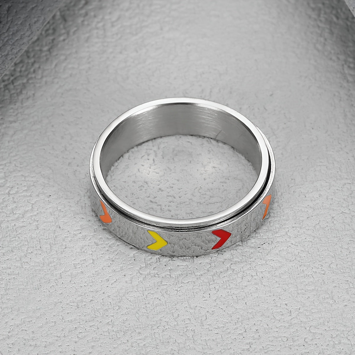 Single 304 Stainless Steel Rotating Relax Ring with Rainbow-Colored Arrows - Ergonomic Grip, Durable Minimalist Design for Casual Attire & Anxiety Relief