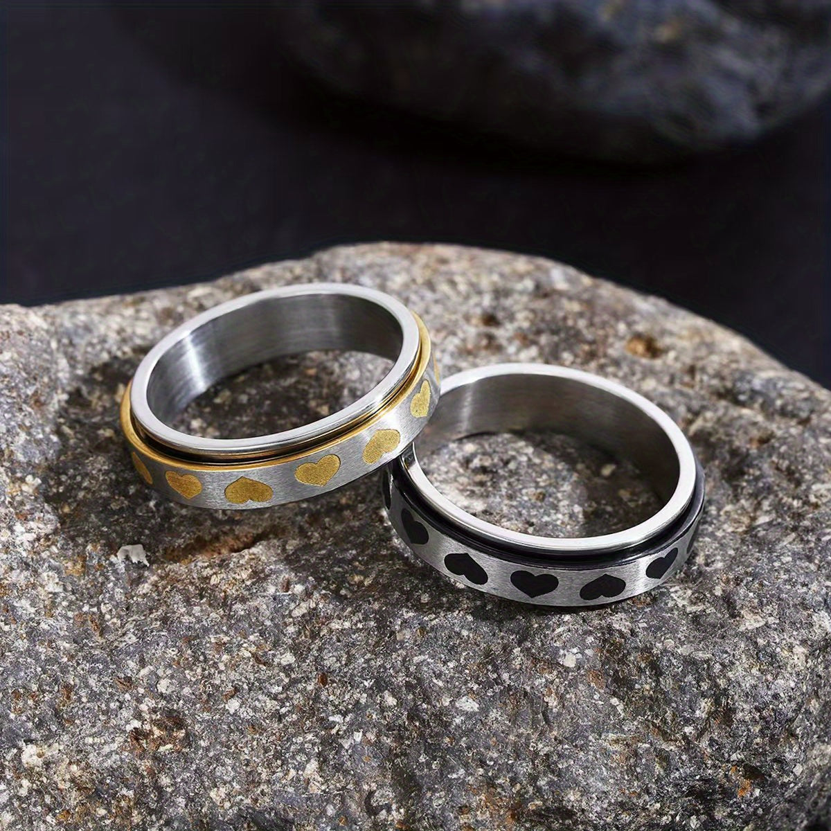 1pc Fidget Spinner Anxiety Rings for Women Men 6mm Romantic Heart Spinning Rotate Antistress Printing 304 304 Stainless Steel Ring Accessories Trendy Wedding Jewelry