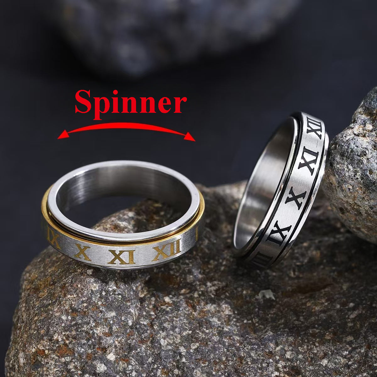 1pc Vintage Roman Numerals Ring - Stylish 6mm 304 Stainless Steel -Stress Fidget Spinner Knuckle Ring for Men & Women, Rotatable Wedding Jewelry